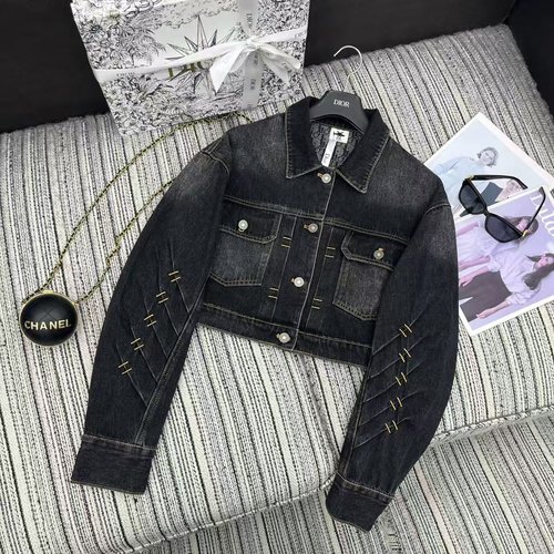 Dior Dio Series Denim Jacket with Logo Print and Folded Sleeves
