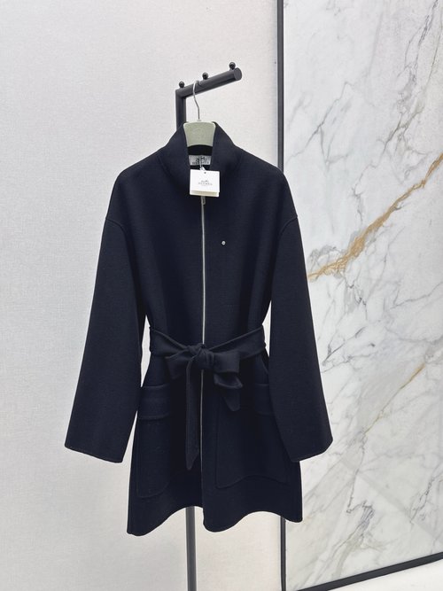 Hermes Double - sided Cashmere Wool Coat with Ming - line Decoration