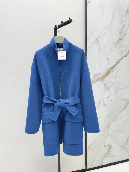 Hermes Double - sided Cashmere Wool Coat with Ming - line Decoration