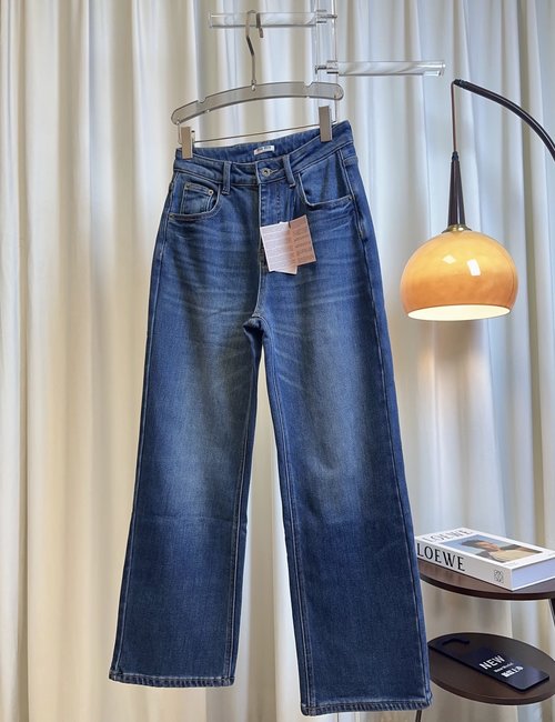 Miu Miu Customized Fleece-lined Elastic Jeans with Embroidered Logo