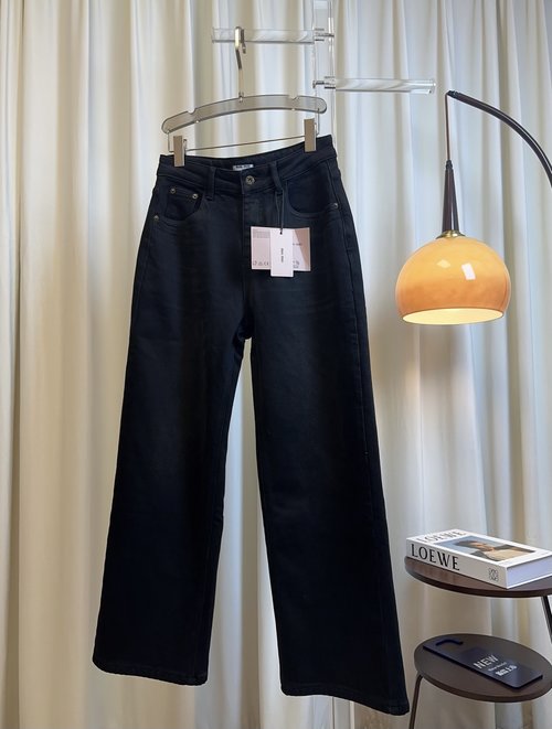 Miu Miu Customized Fleece-lined Elastic Jeans with Embroidered Logo