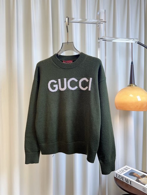 Gucci Jacquard Large-letter Logo Wool Top, Soft and Fashion-forward