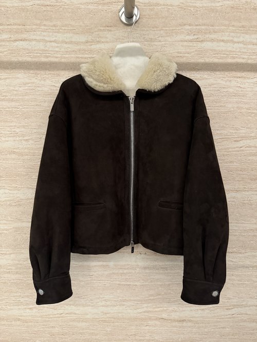 Miu Miu Reversible Fur Coat Featuring Contrast Collar and Logo Zipper