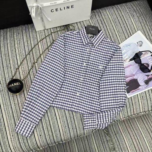 Celine Exclusive College-Style Blue and White Checkered Shirt