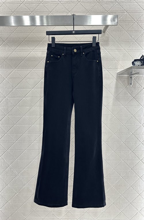 Louis Vuitton Elastic Flare Jeans with Vintage Wash and Leather Logo