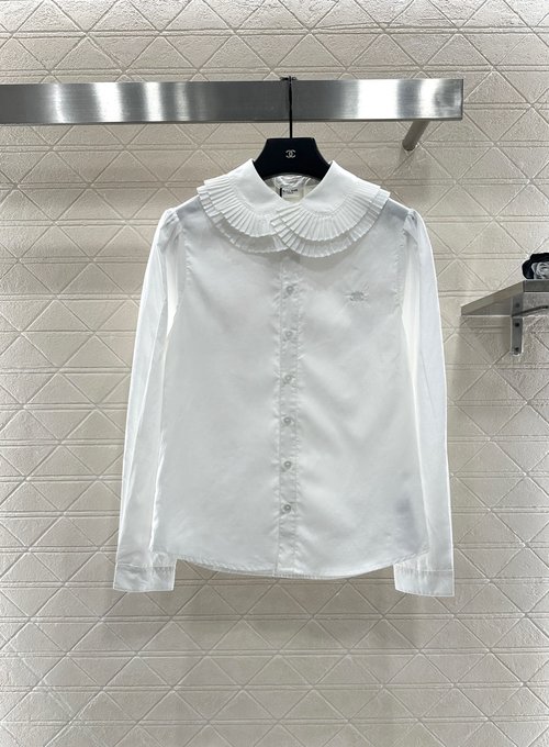 Celine Layered Accordion Collar Shirt with Embroidered Logo
