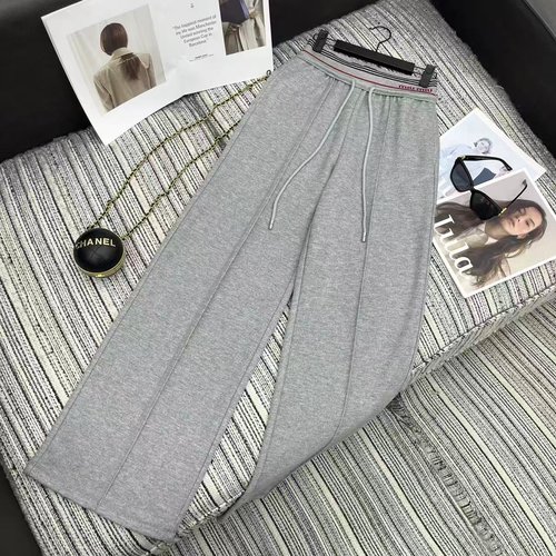 Miu Miu Miu New Stripe-Letter Elastic-Waisted Straight-Leg Pants