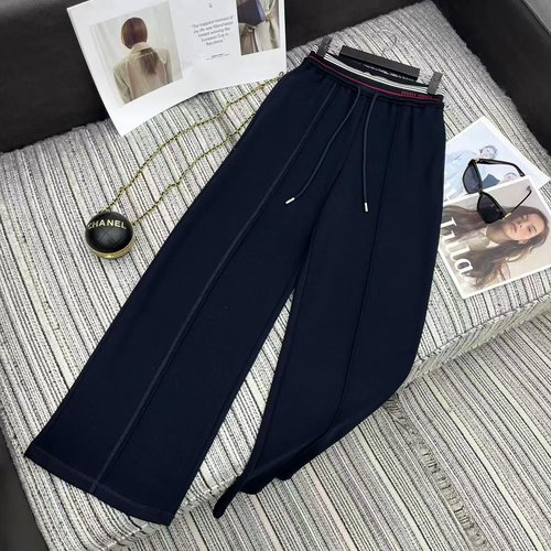 Miu Miu Stripe-letter Elastic-waisted Straight-leg Pants