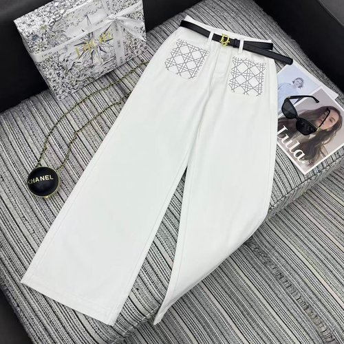 Dior Recommended Rhinestone Diamond Pocket Straight Jeans with Custom Belt