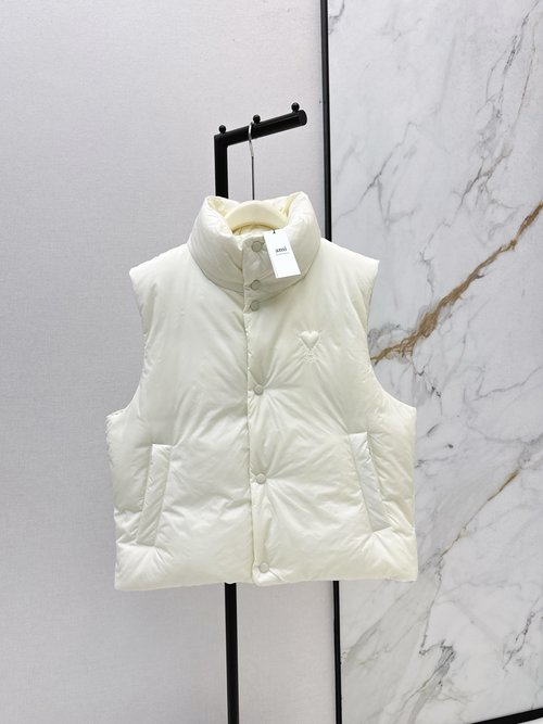 Ami Stand Collar Down Vest, 90% White Goose Down Filled, Two Elegant Colors Available