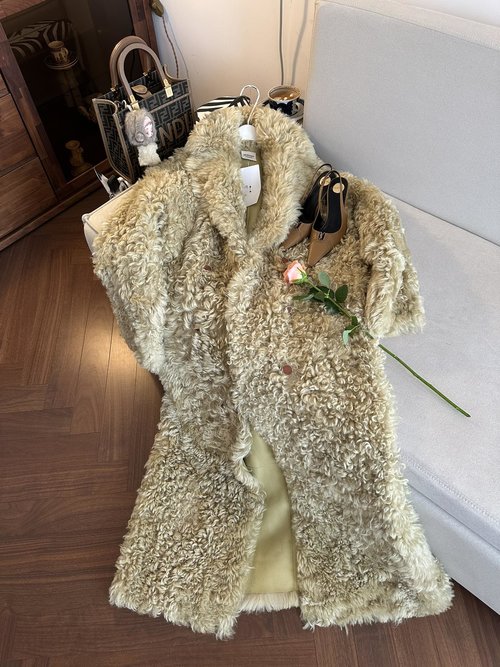 Hermes Premium Quality Imported Spanish Merino Lamb Fur Long Coat