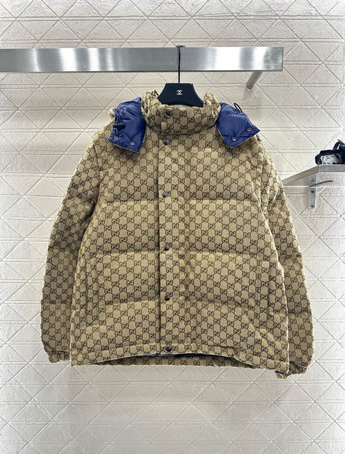 Gucci Detachable Jacquard Hooded Down Jacket with Double G Pattern