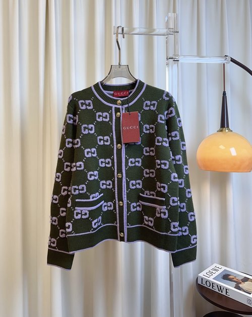 Gucci Wool Cardigan with All-over Logo, Soft and Elegant