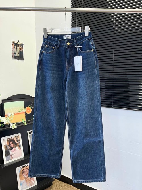 Celine Elegant Back Patch Embroidery Fleece Jeans