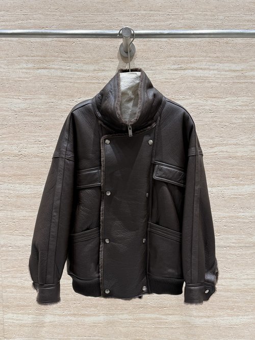 Yves Saint Laurent Fur-lined Leather Biker Jacket with a Classic Double Collar