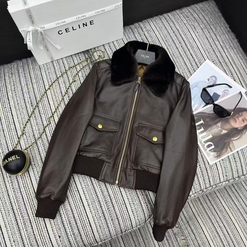 Celine Recommended Lambskin Jacket with Woolen Collar and YB Hardware Buttons