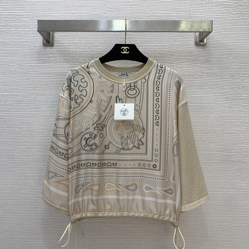 Hermes High-end Custom AB Fabric Silk and Wool Round Neck Sweater