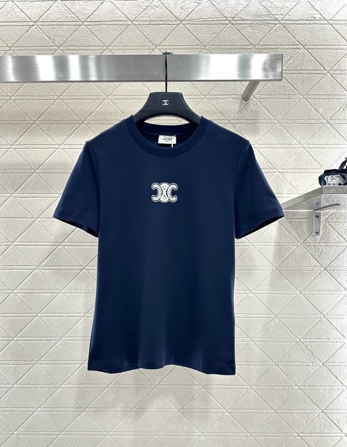 Celine Round-Neck Beaded Letter Top with Arch Logo