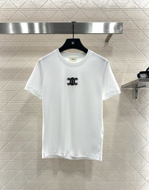 Celine Round-Neck Beaded Letter Top with Arch Logo