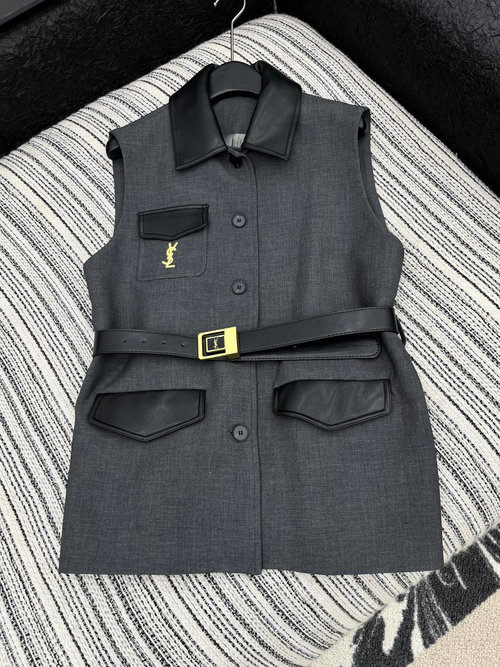 Yves Saint Laurent Distinguished Lapel Leather - Blend Suit Vest