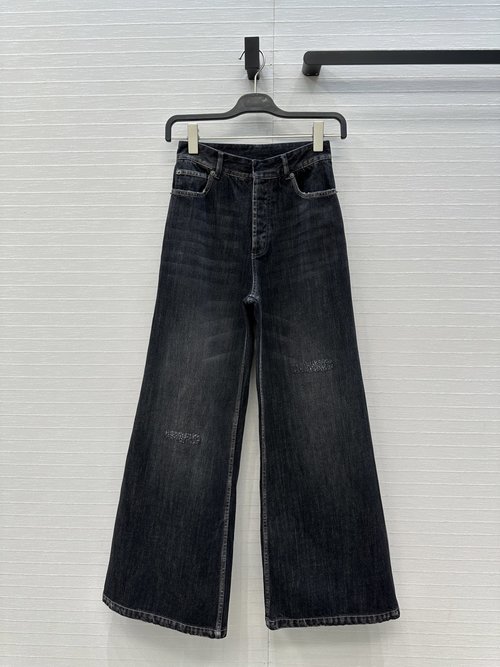 Dior Exclusive Vintage Washed High-waisted Wide-leg Jeans with Logo Print