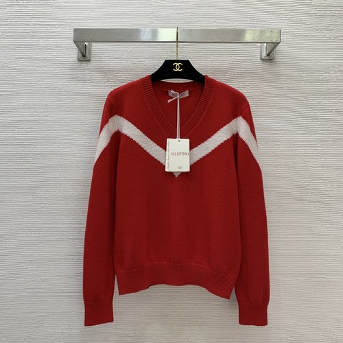 Valentino Soft Wool Knit Top with Collar Strap in Black and Red