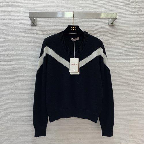 Valentino Soft Wool Knit Top with Collar Strap in Black and Red