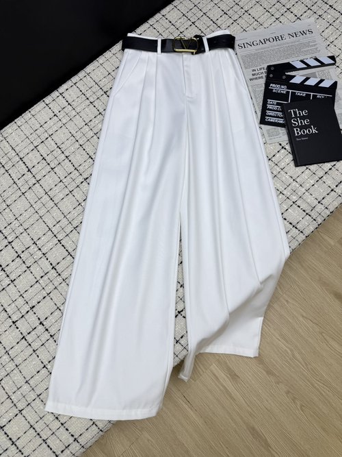 Valentino Classic Pleated Wool Blend Trousers with Logo Belt