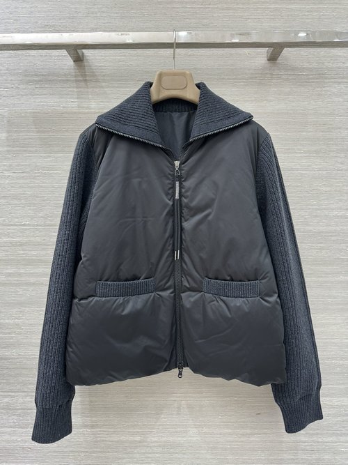 Brunello Cucinelli Exclusive Knit-Patchwork Down Jacket with Chain Element for a Sophisticated Look