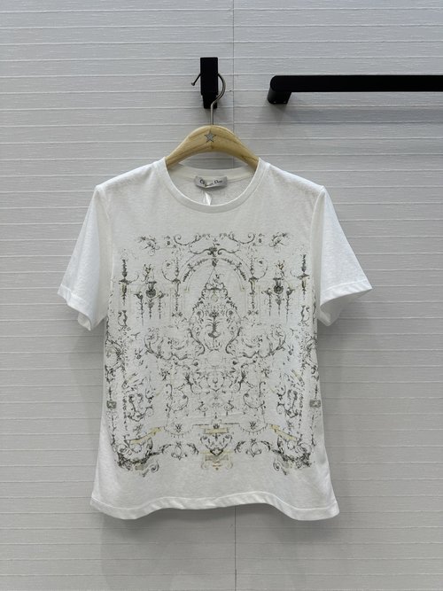 Dior Elegant Vacation Series Short-sleeved T-shirt with Star Pattern