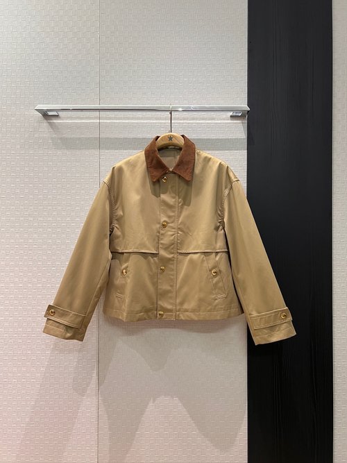 Celine Barn Windbreaker with Welded Arch Buckle and Corduroy Collar