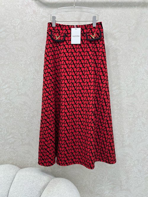 Valentino Custom Flocked Maxi Skirt with Waist V Ornament