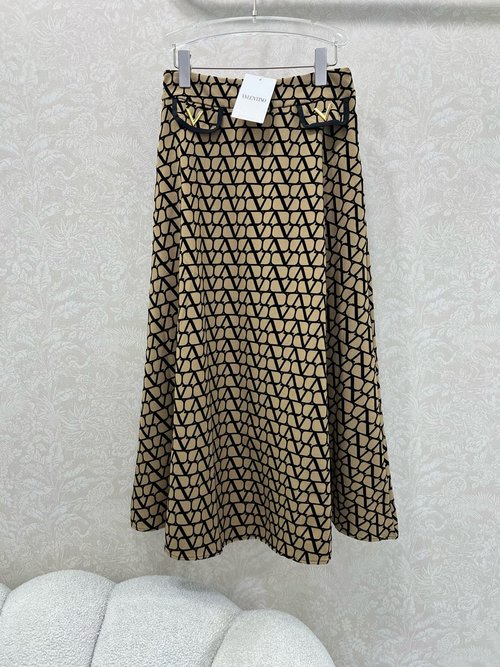 Valentino Custom Flocked Maxi Skirt with Waist V Ornament