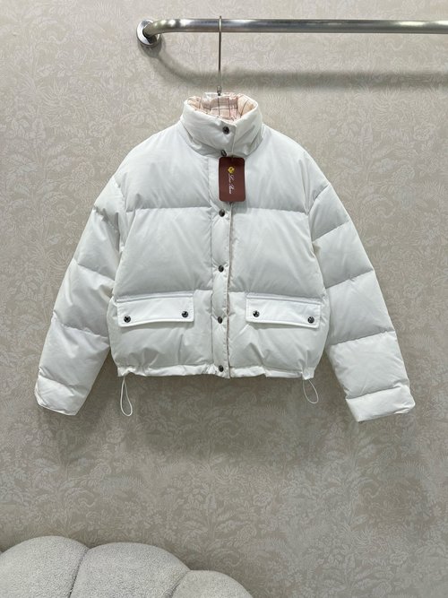 Loro Piana High-End Minimalist Stand-Up Collar Down Jacket with Adjustable Hem