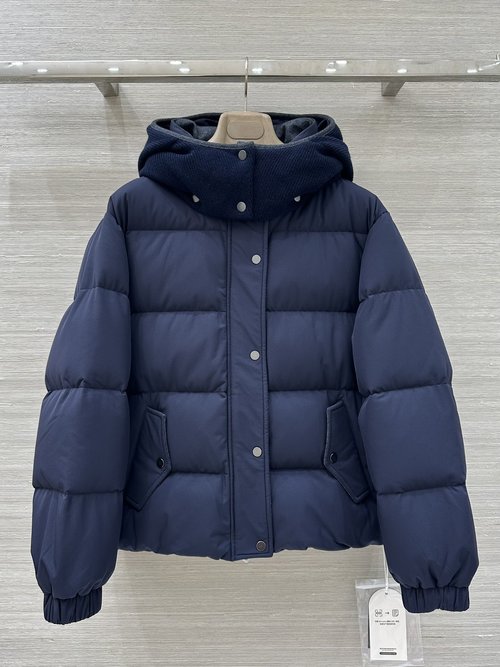 Brunello Cucinelli Original High-End Knit Hooded Short Down Jacket