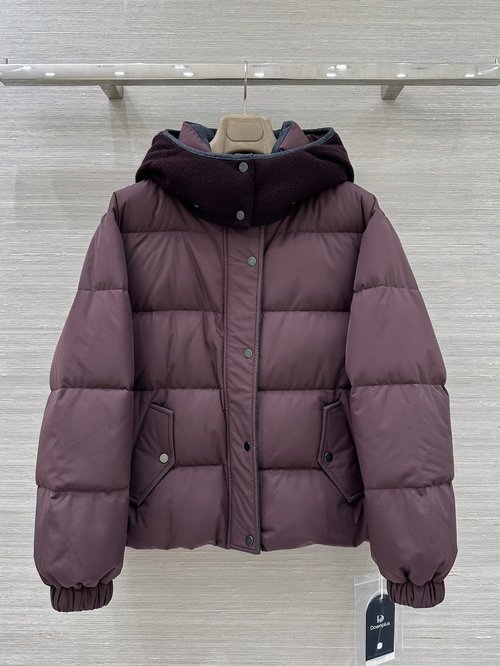 Brunello Cucinelli Original High-End Knit Hooded Short Down Jacket