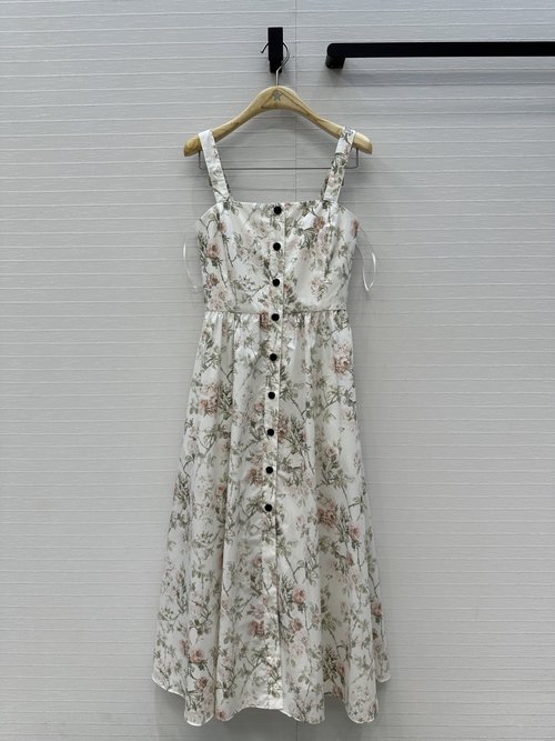 Dior Spring Floral Sling Dress, Single-button, Romantic Style