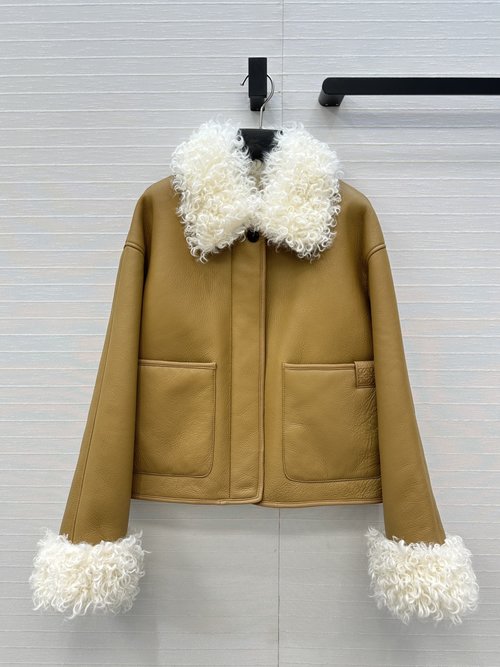 Loewe Exclusive High-End Alpine Lamb Fur-Lined Jacket with Contrasting Trim