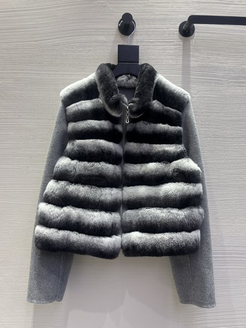 Loro Piana Fur Coat with Imported Rabbit Fur and Knitted Wool