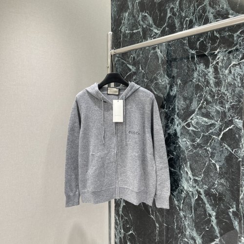 Gucci Zip-Up Hoodie with Classic Letter Embroidery, Versatile and Sophisticated