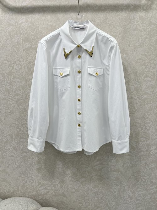 Schiaparelli Custom-Made Collar Long-Sleeve Blouse with Brand Hardware Accents