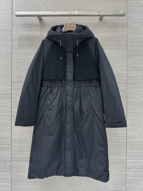 Brunello Cucinelli Exclusive Original: Knit-spliced Long Down Jacket with Hood