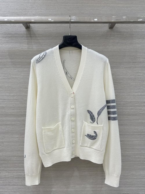 Thom Browne Exclusive Feather-inlaid Merino Wool Cardigan