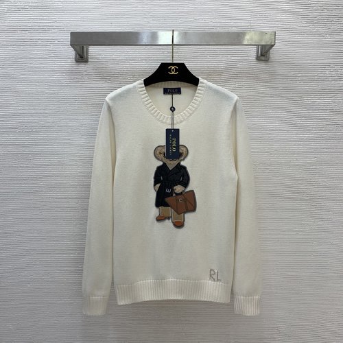 Polo Ralph Lauren New Arrival: Silver Yarn Knit Sweater with Bear Emblem