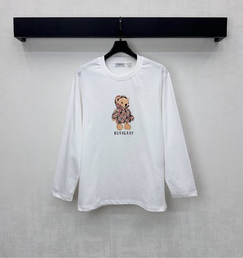 Burberry Custom Cotton Long - Sleeve Tee with Teddy Bear Logo