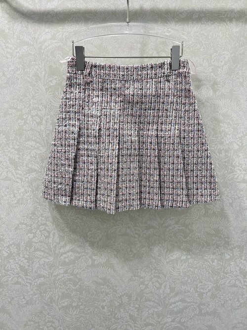 Chanel Self-Portrait Tweed Pleated Mini Skirt with Textured Fabric