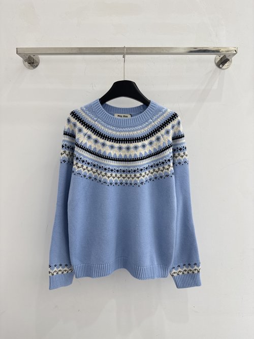 Miu Miu Fair Isle Knit Pullover with Classic Jacquard