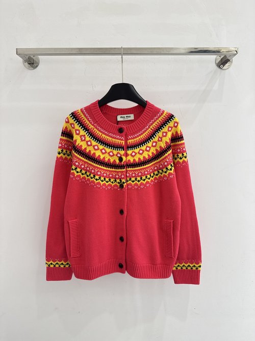 Miu Miu Fair Isle Jacquard Knit Cardigan with Retro Style