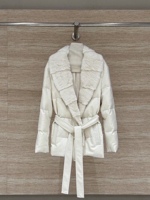 Loro Piana Water Mink White Goose Down Jacket with Belt Design