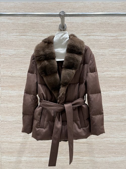 Loro Piana Water Mink White Goose Down Jacket with Belt Design